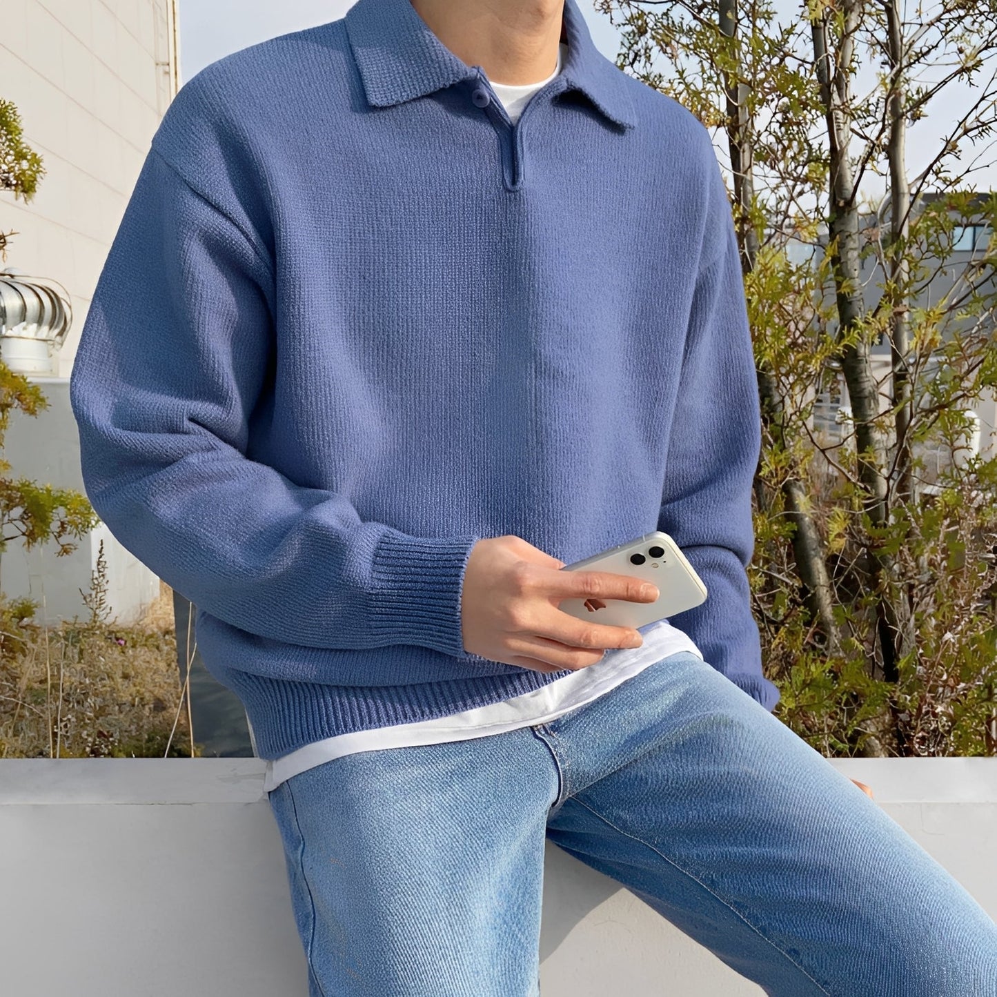 Gino - Nowoczesny sweter z wełny z półzamkiem dla mężczyzn