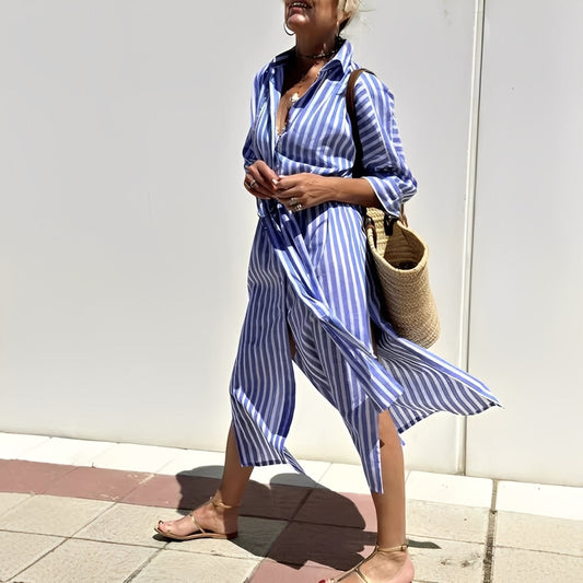 Paulette - Sukienka koszulowa w paski klasyczna dla kobiet