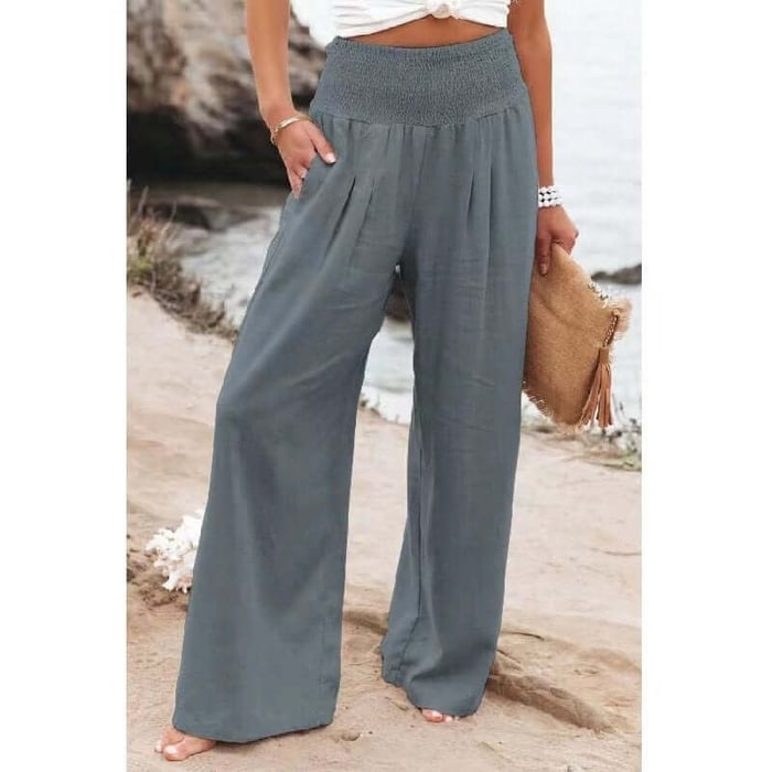 Quinley - Lniane spodnie z stretch