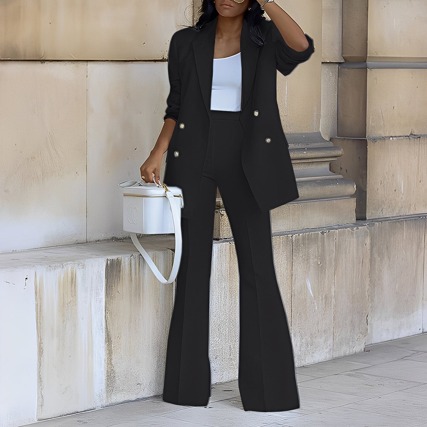 Mélanie - Długi elegancki i formalny blezer dla kobiet zestaw