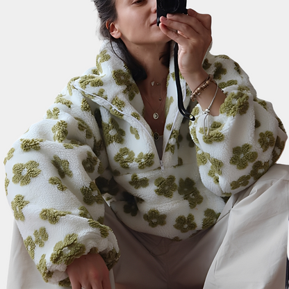 Elizabeth - Stylowy Sherpa-Pulower z Kwiatowym Wzorem dla Kobiet