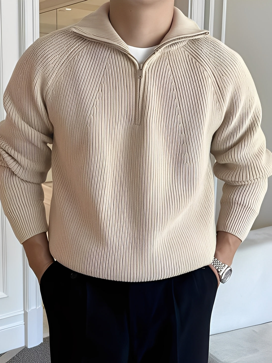 Lucas - Stylowy sweter z połowicznym zamkiem dla mężczyzn