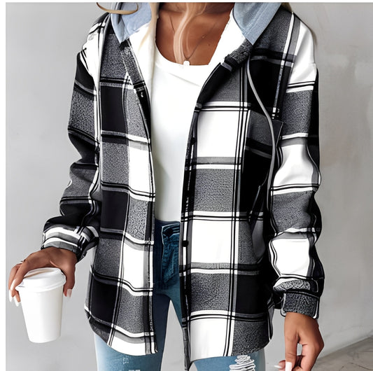 Éliette - Kurtka z kapturem w kratkę na zimę dla kobiet