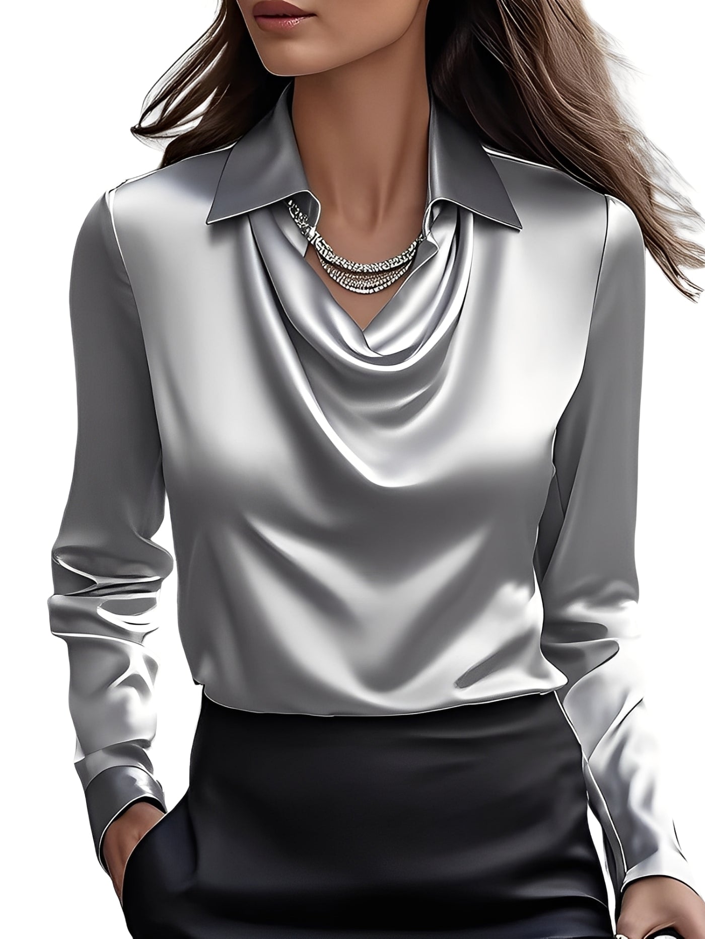 Dionne - Elegancka bluzka z długim rękawem z satyny dla kobiet