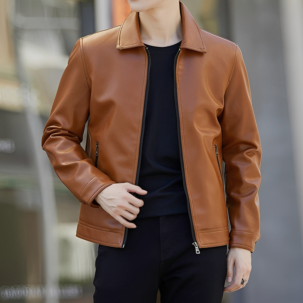 Ewan - Nowoczesna skórzana kurtka bomber dla mężczyzn