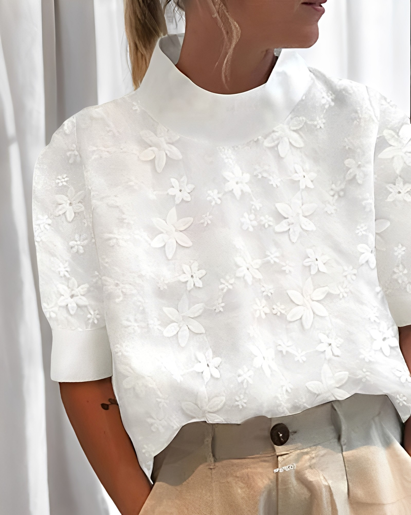 Julia - Stylowa haftowana bluzka z stójką dla kobiet