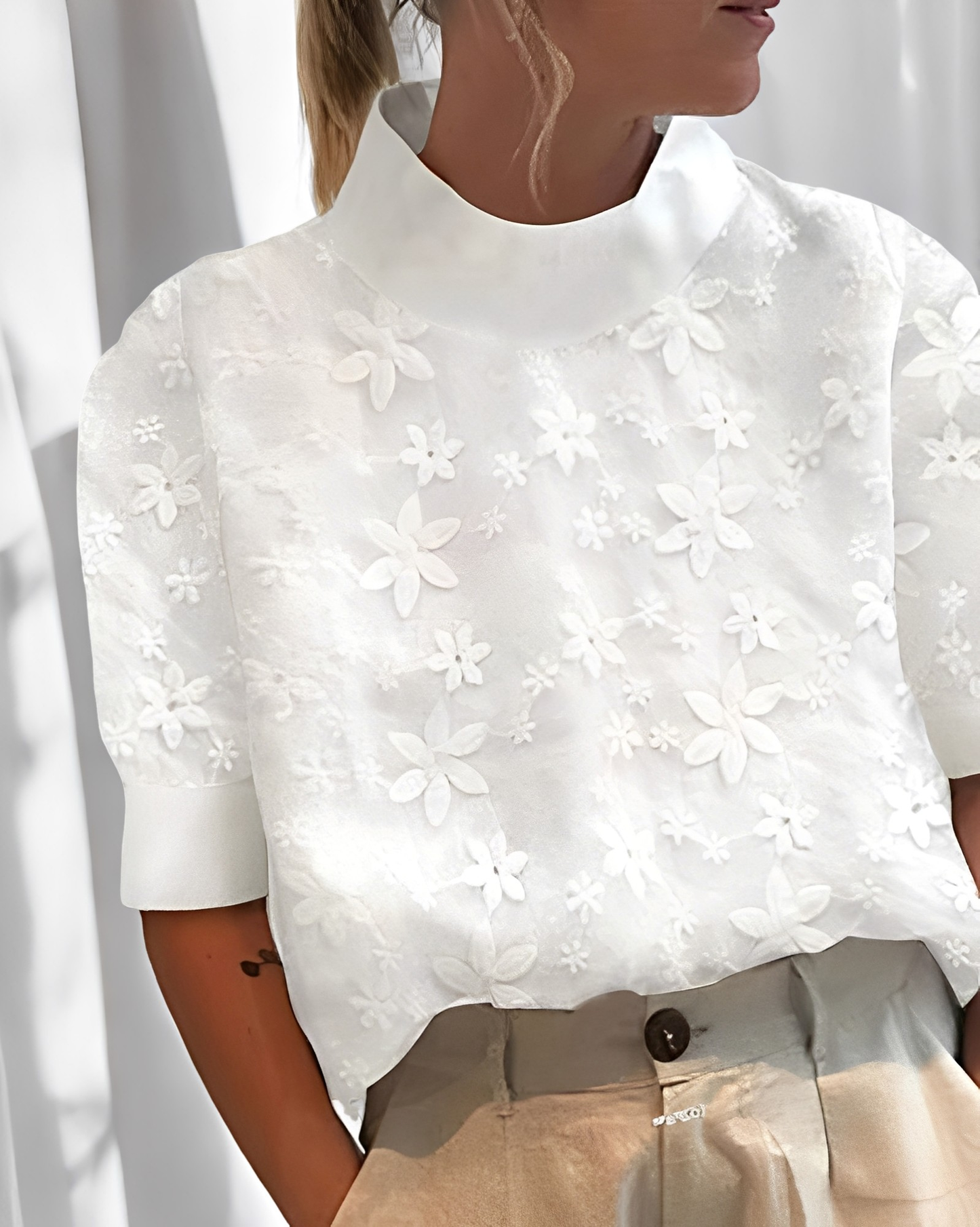 Julia - Stylowa haftowana bluzka z stójką dla kobiet