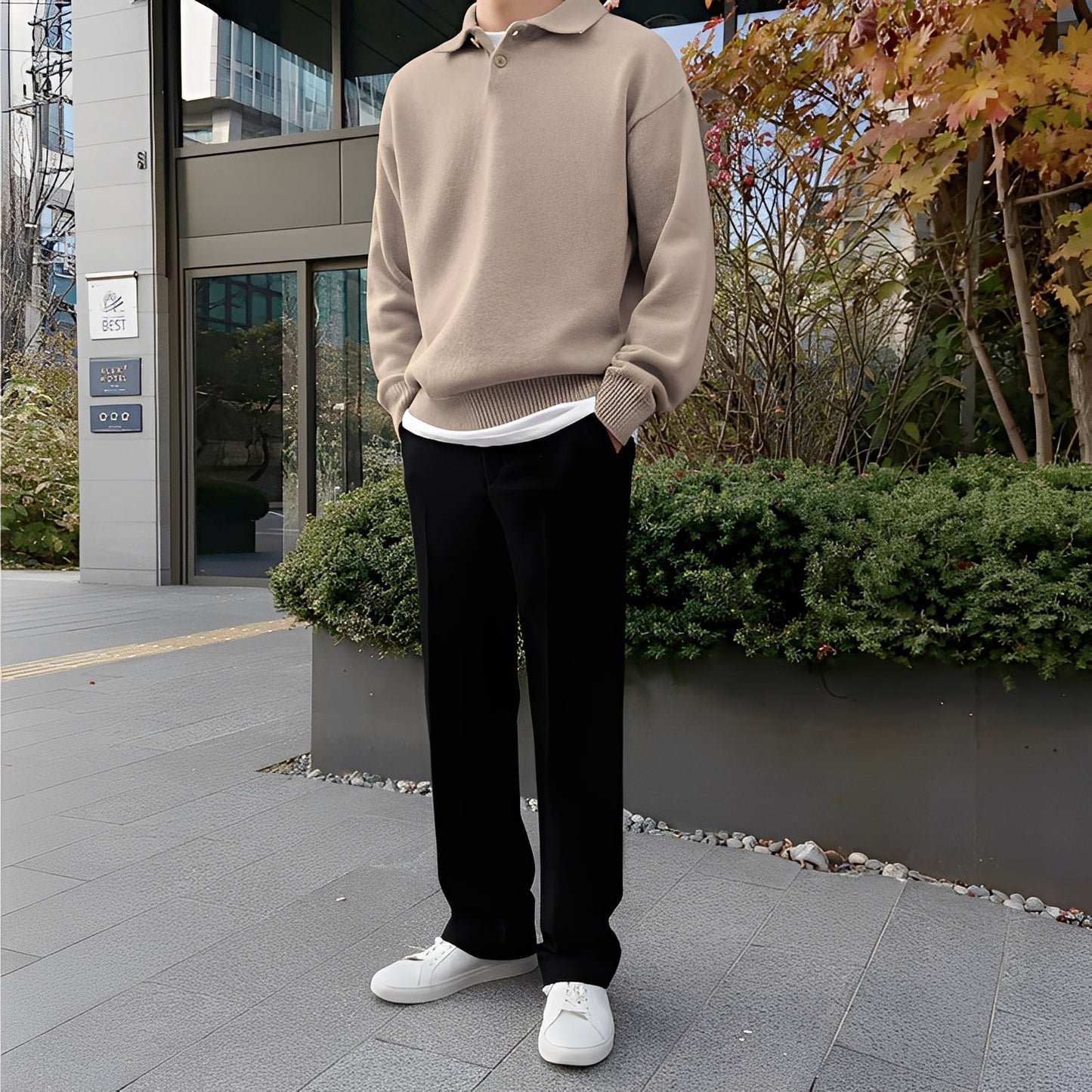 Bernard - dziergany długi rękaw polo dla mężczyzn