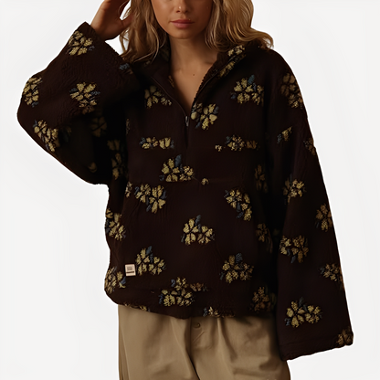 Elizabeth - Stylowy Sherpa-Pulower z Kwiatowym Wzorem dla Kobiet