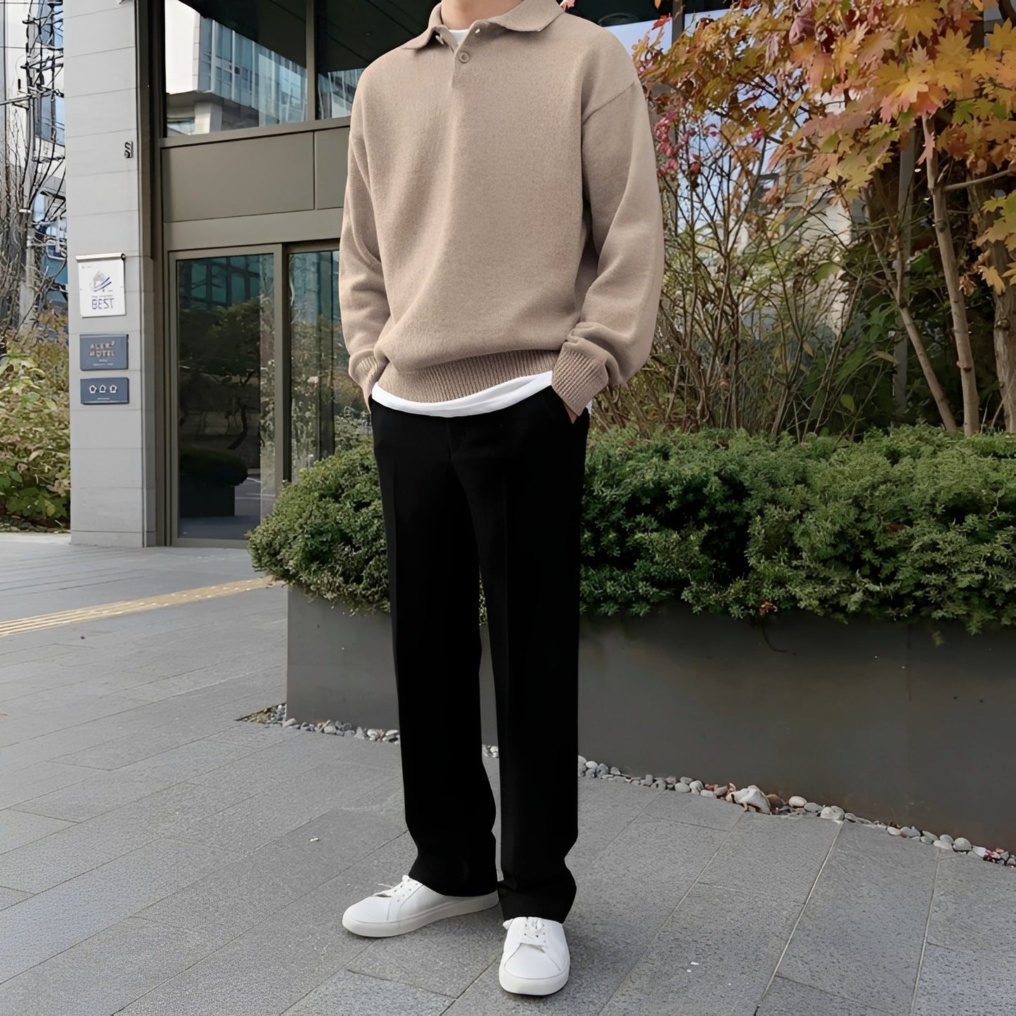 Gino - Nowoczesny sweter z wełny z półzamkiem dla mężczyzn