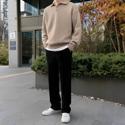 Gino - Nowoczesny sweter z wełny z półzamkiem dla mężczyzn