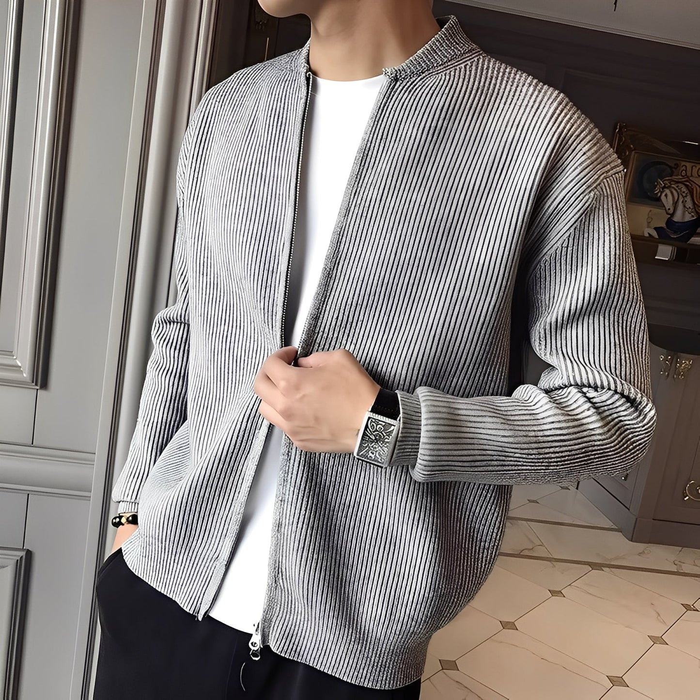 Damon - Retro sweter z dzianiny z zamkiem dla mężczyzn