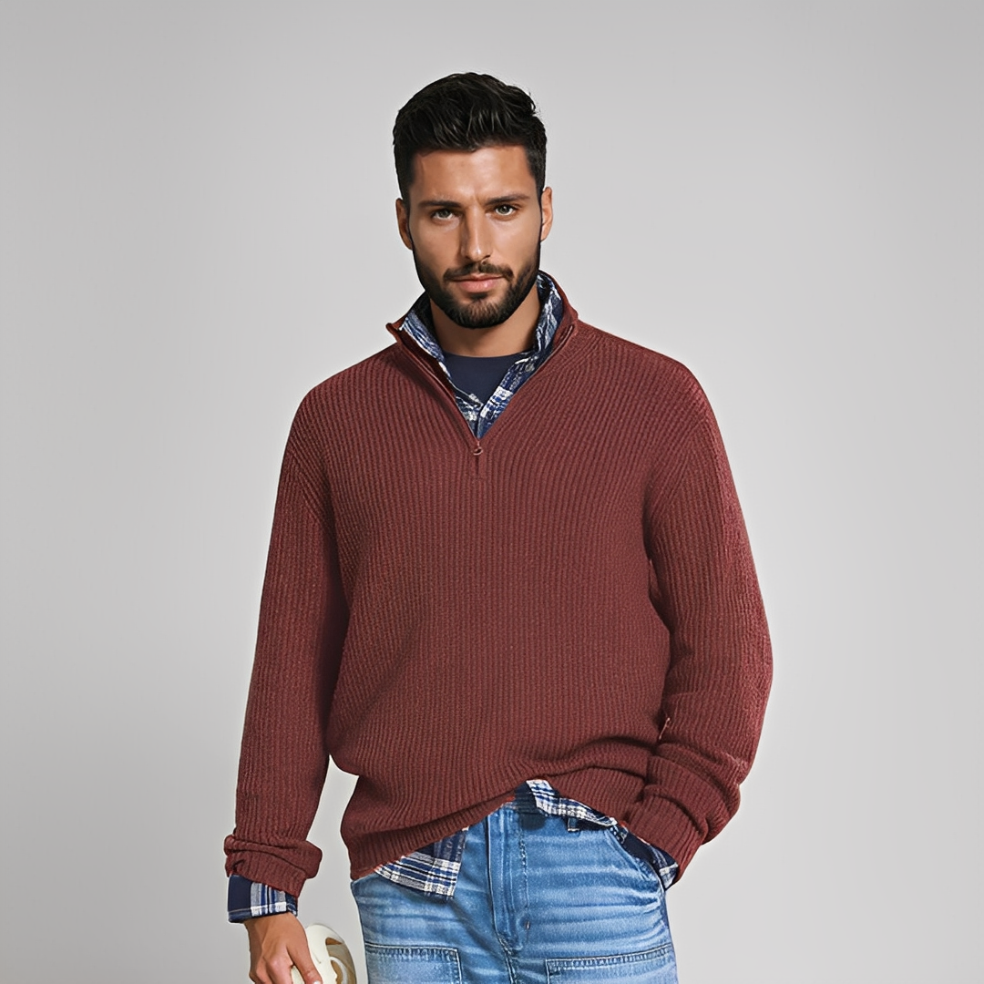 Drix - Sweter wygodny i ciepły z połowym zamkiem dla mężczyzn