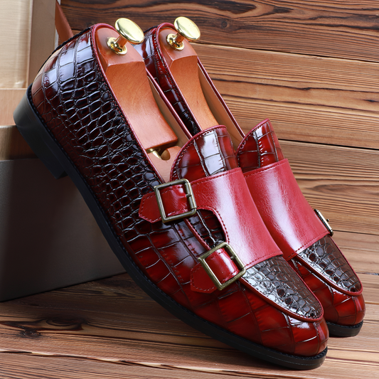 Rafael - Eleganckie męskie loafery ze skóry z podwójną klamrą