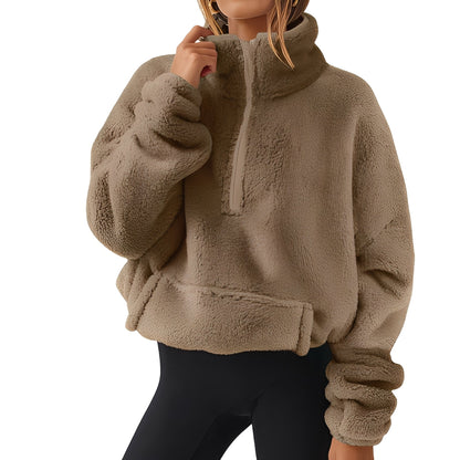 Tiffany - Ciepły aksamitny sweterek z połowicznym zamkiem dla kobiet