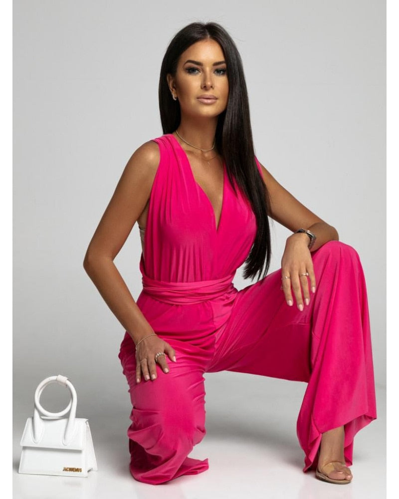 FlairFashion - Bezrękawowy kombinezon z dekoltem w serek