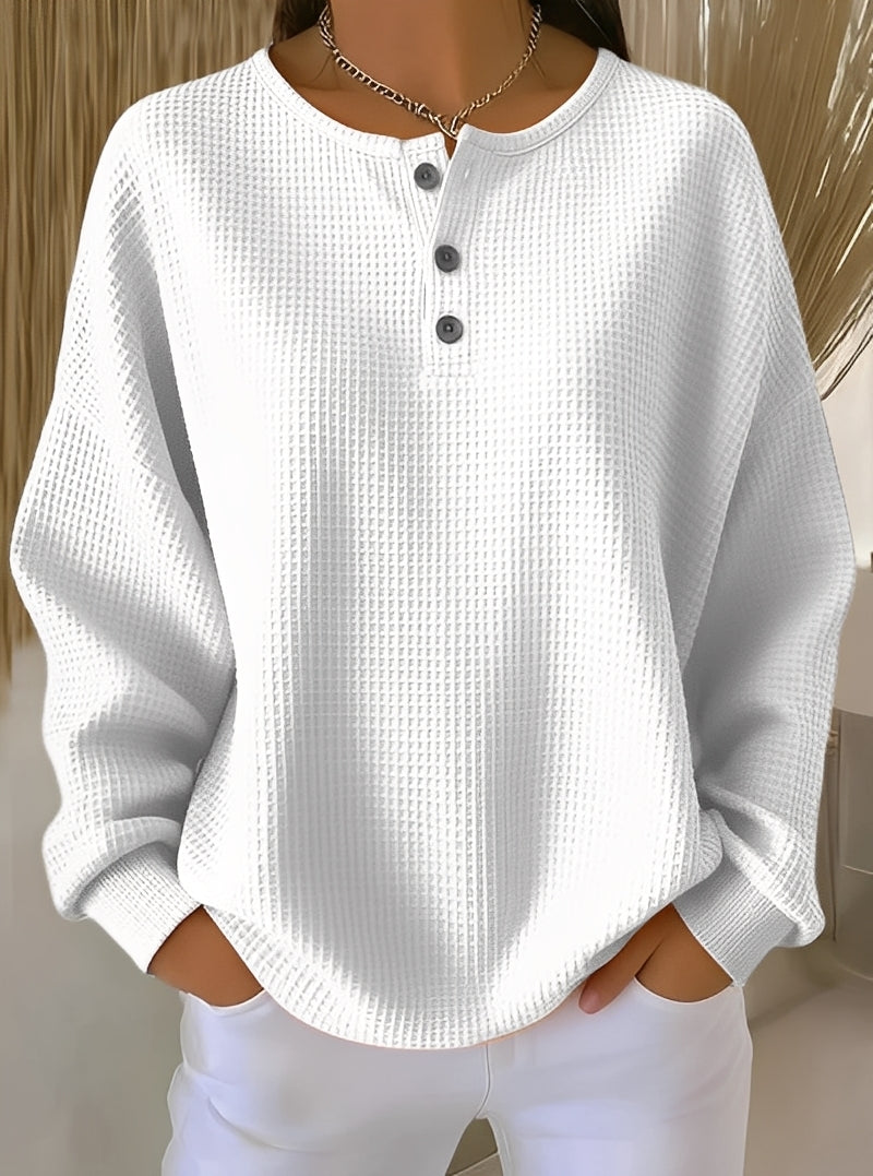 Anabella - Luźny sweter z wzorem waflowym z guzikami dla kobiet