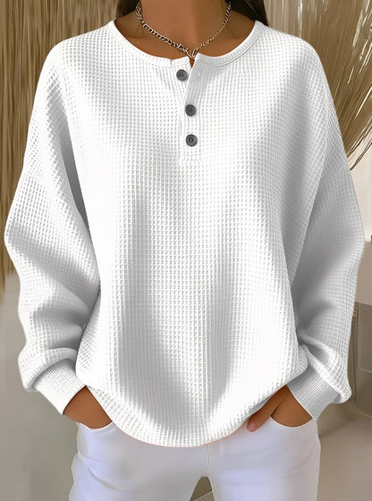 Anabella - Luźny sweter z wzorem waflowym z guzikami dla kobiet