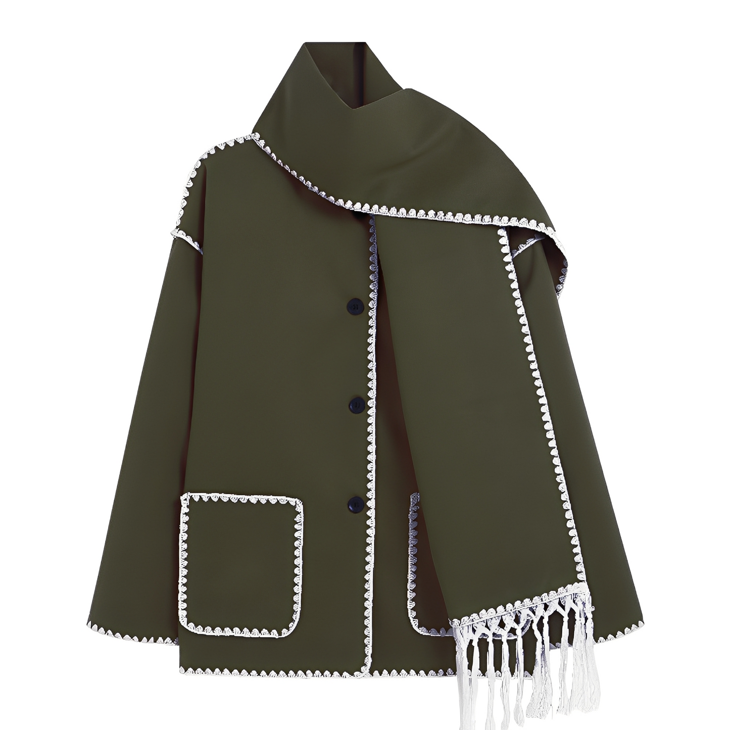 Amilia - Stylowa, luźno siedząca kurtka wełniana z szalem dla kobiet