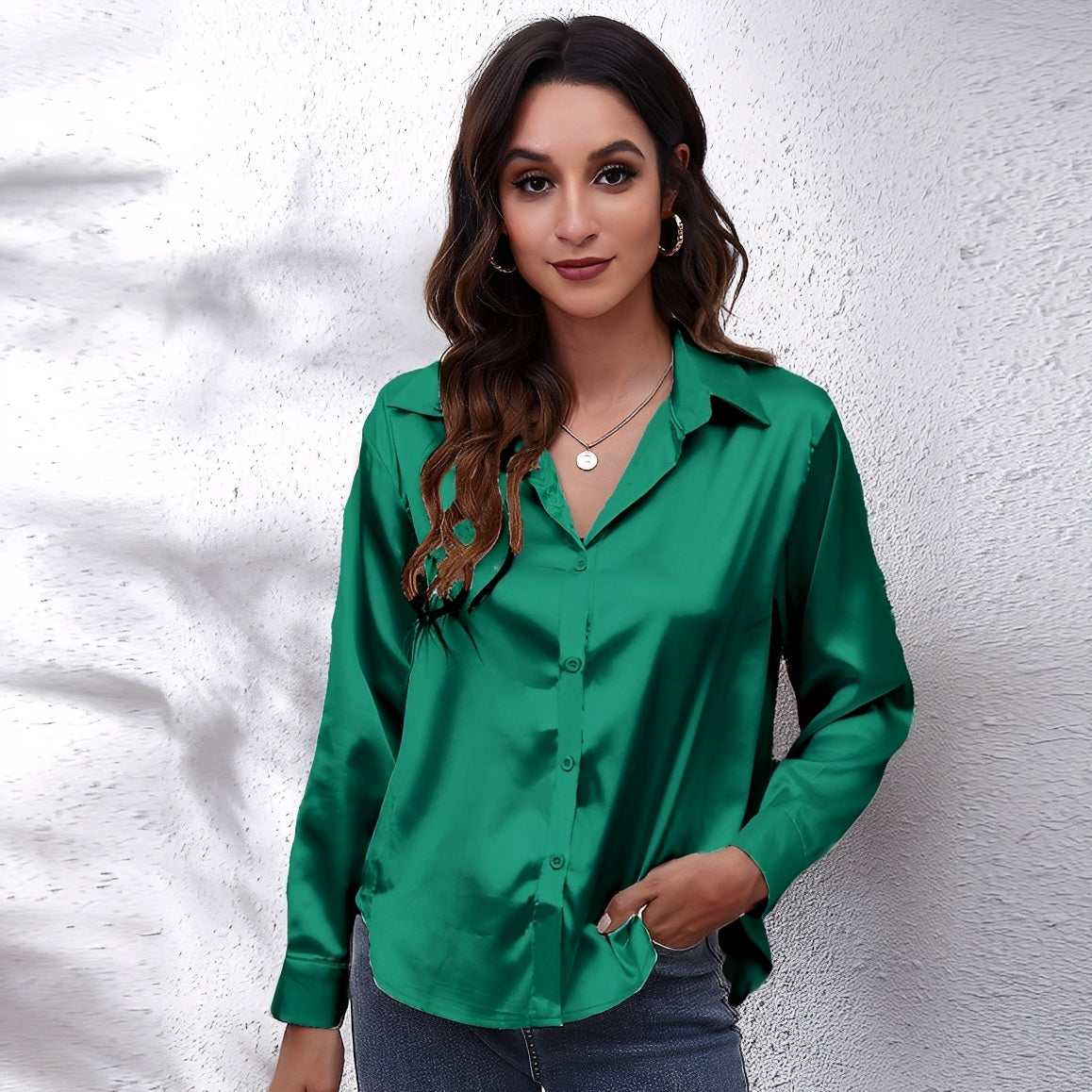 Haylee - Luźna koszula z długim rękawem z jedwabiu dla kobiet