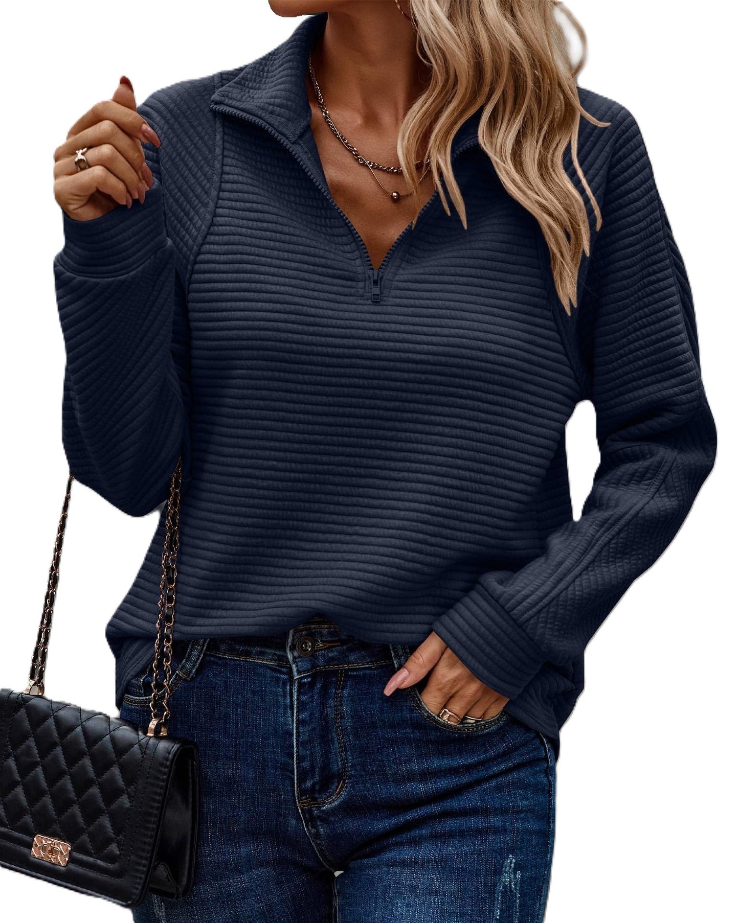 Zinnia - Prążkowany sweter z zamkiem dla kobiet