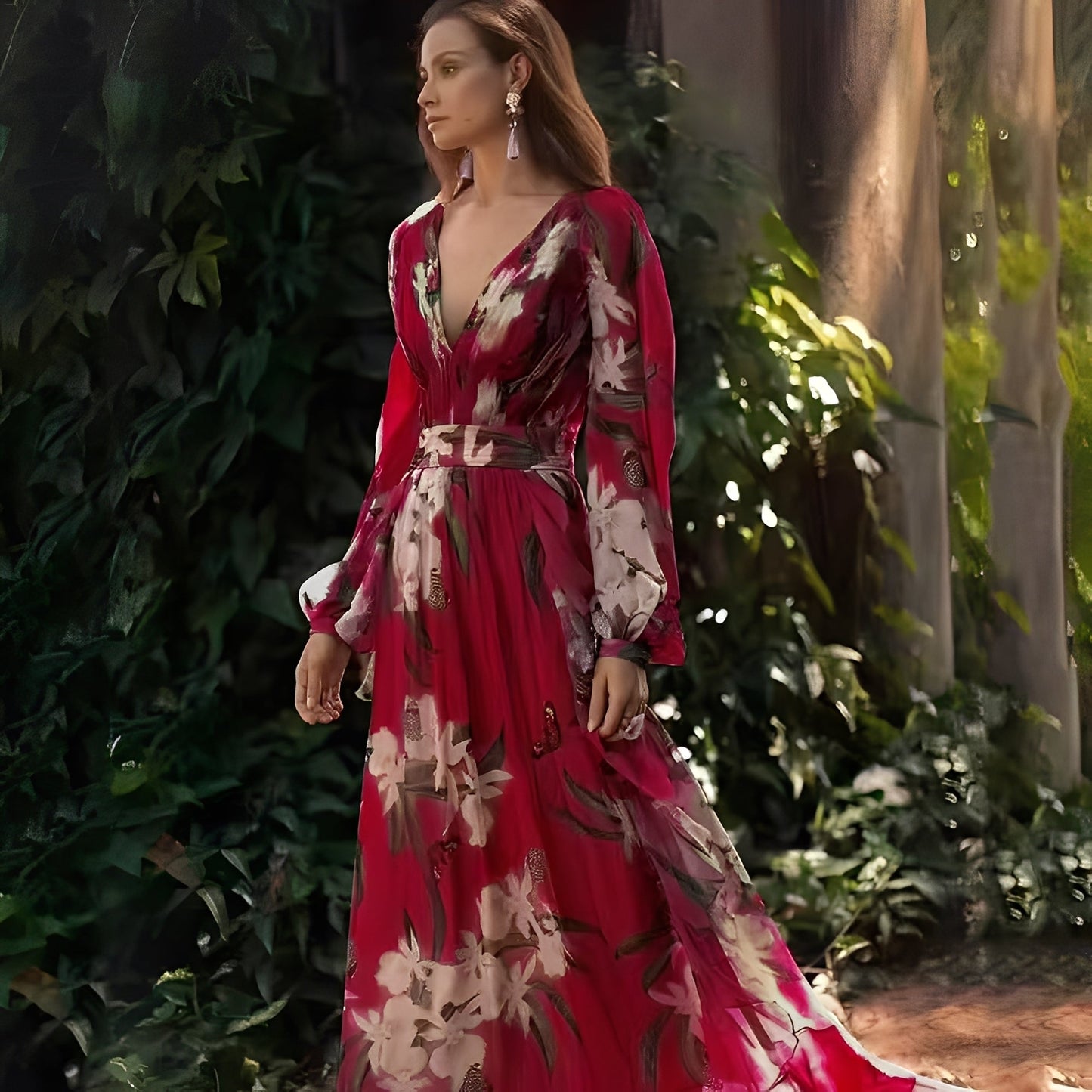 Karine - Sukienka długa elegancka z dekoltem V dla kobiet