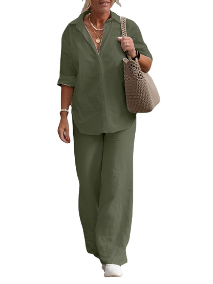 Earleen - Wygodny dwuczęściowy garnitur z lnu dla kobiet