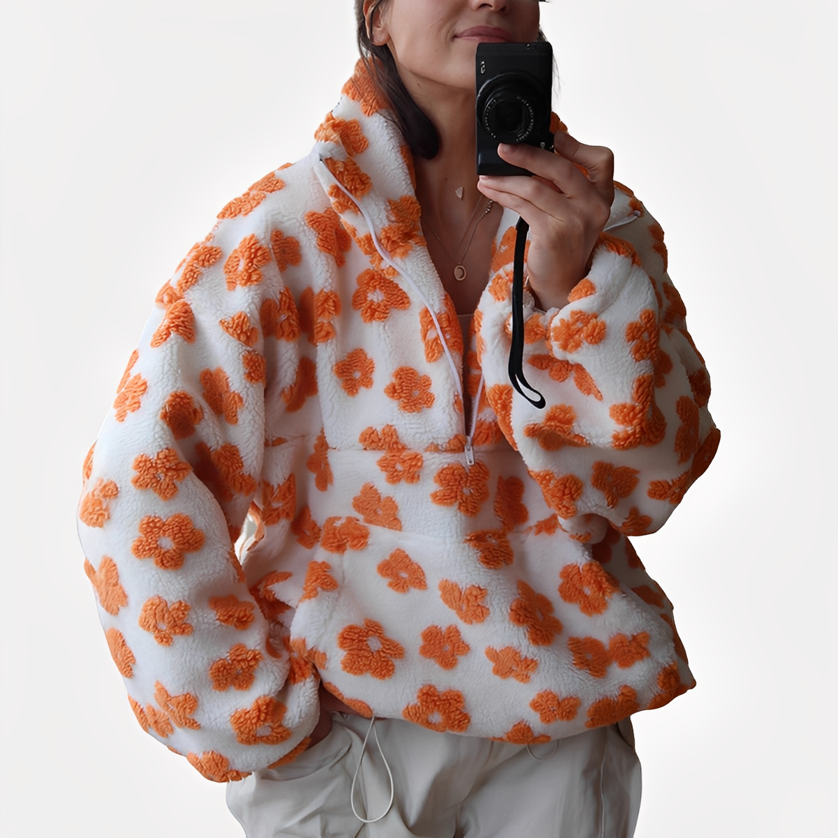 Elizabeth - Stylowy Sherpa-Pulower z Kwiatowym Wzorem dla Kobiet