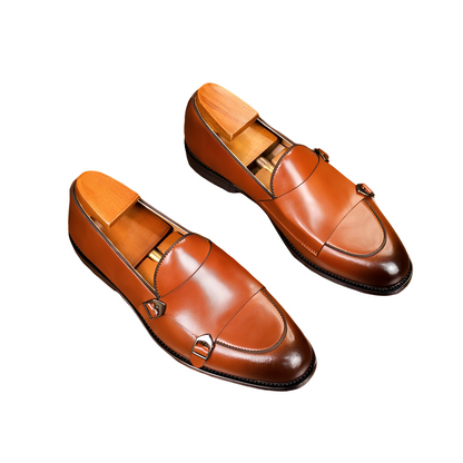 Bryan - Formalne męskie loafersy ze skóry z podwójną klamrą