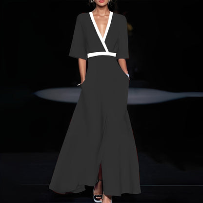 Débora - Suknia długa elegancka w kwiatowy wzór dla kobiet