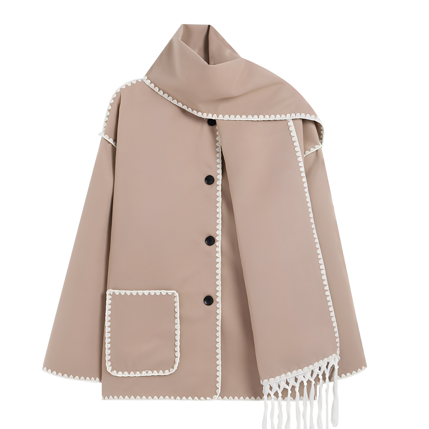 Amilia - Stylowa, luźno siedząca kurtka wełniana z szalem dla kobiet