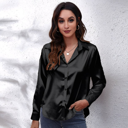 Haylee - Luźna koszula z długim rękawem z jedwabiu dla kobiet