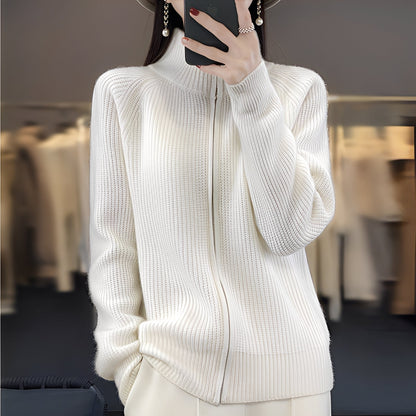 Margaret - Damski kardigan z wełny z zamkiem