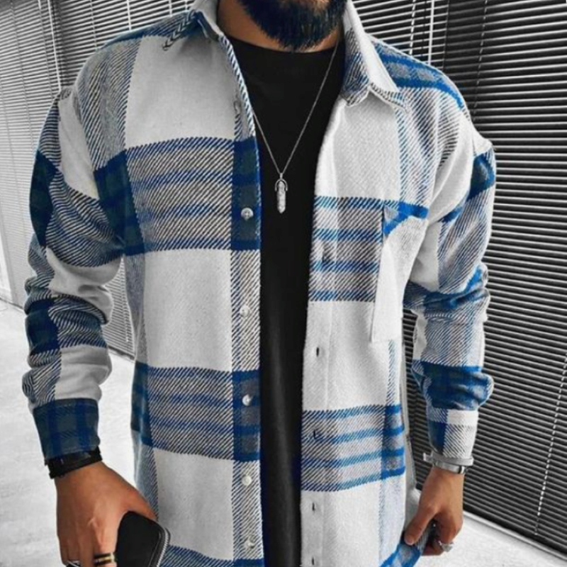 Ben – Męska koszula w kratę z kieszenią na piersi