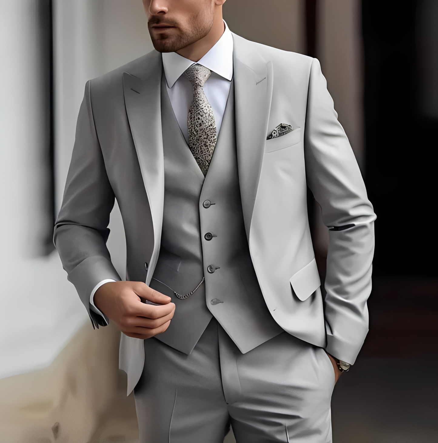 Abenner - Zestaw formalny trzyczęściowy slim fit dla mężczyzn