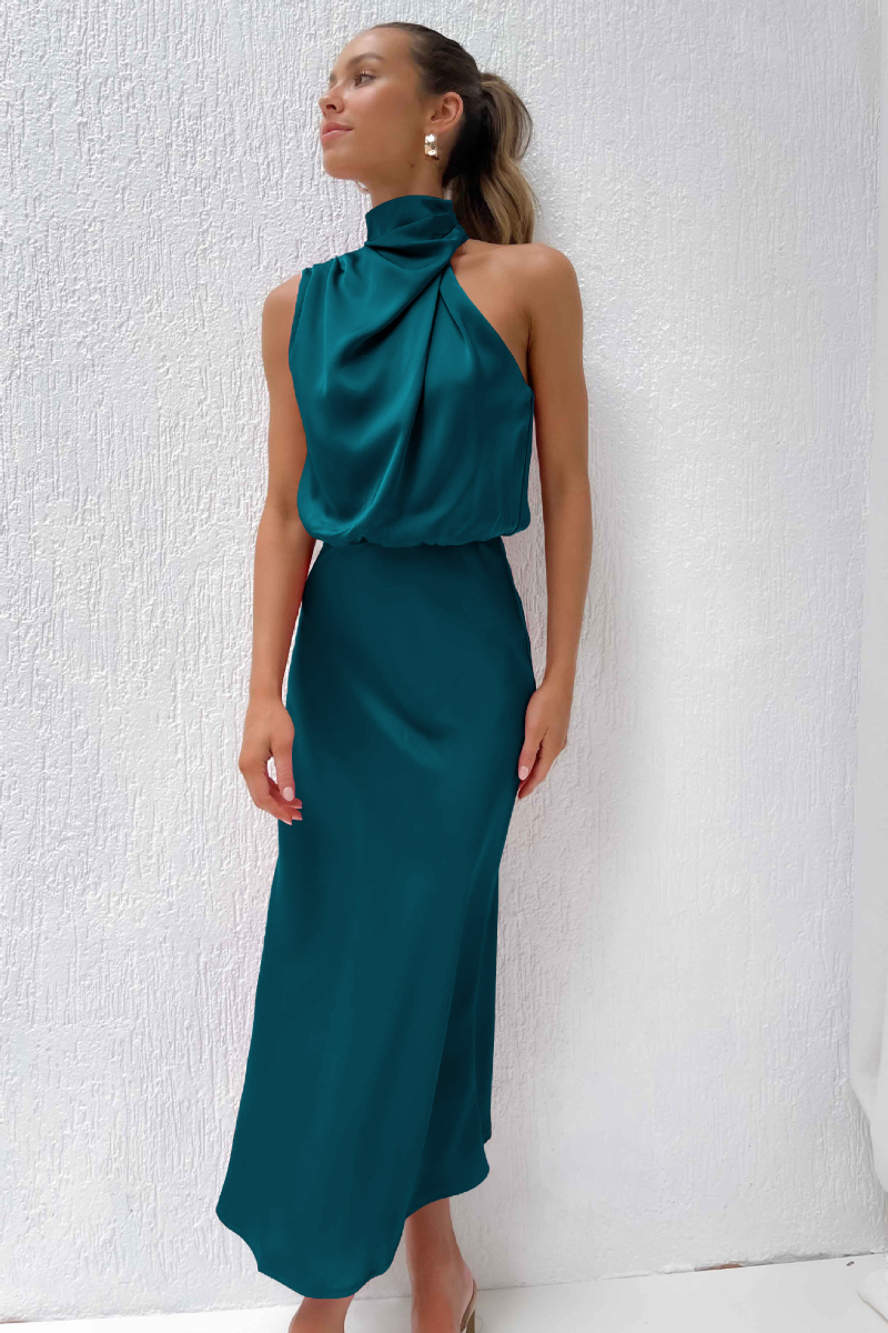 Elianna - Elegancka sukienka midi z asymetrycznym dekoltem