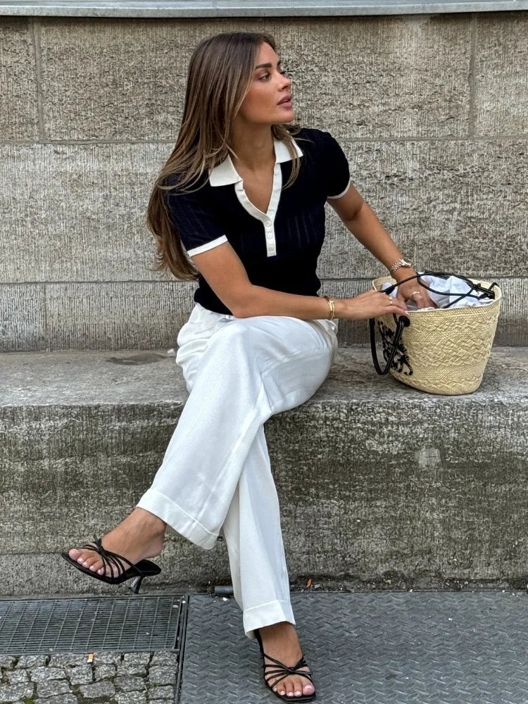 Laura - Stylowa dzianinowa koszulka polo z kołnierzykiem slim fit