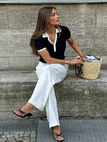 Laura - Stylowa dzianinowa koszulka polo z kołnierzykiem slim fit