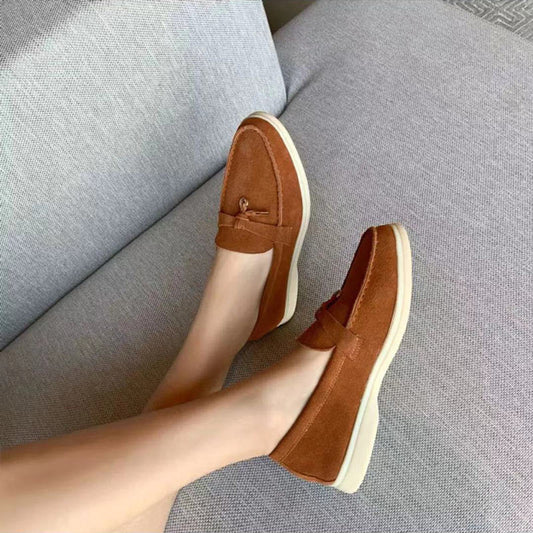 Vianne - Damskie eleganckie mokasyny w skórze zamszowej