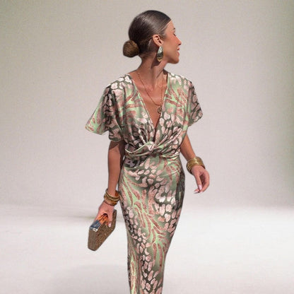 Teodora - Glamourowa Suknia Maxi z Dekoltem V dla Kobiet