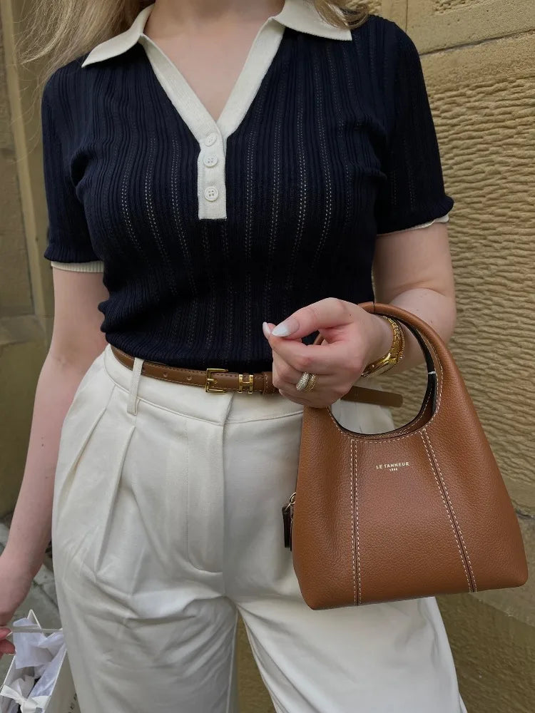 Laura - Stylowa dzianinowa koszulka polo z kołnierzykiem slim fit