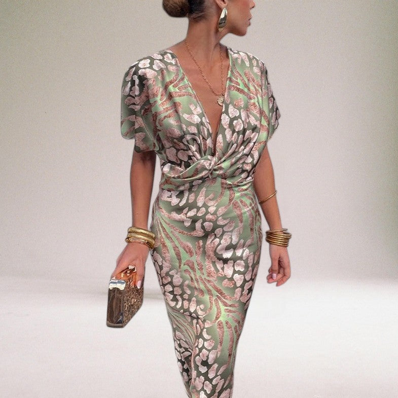 Teodora - Glamourowa Suknia Maxi z Dekoltem V dla Kobiet