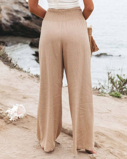 Quinley - Lniane spodnie z stretch